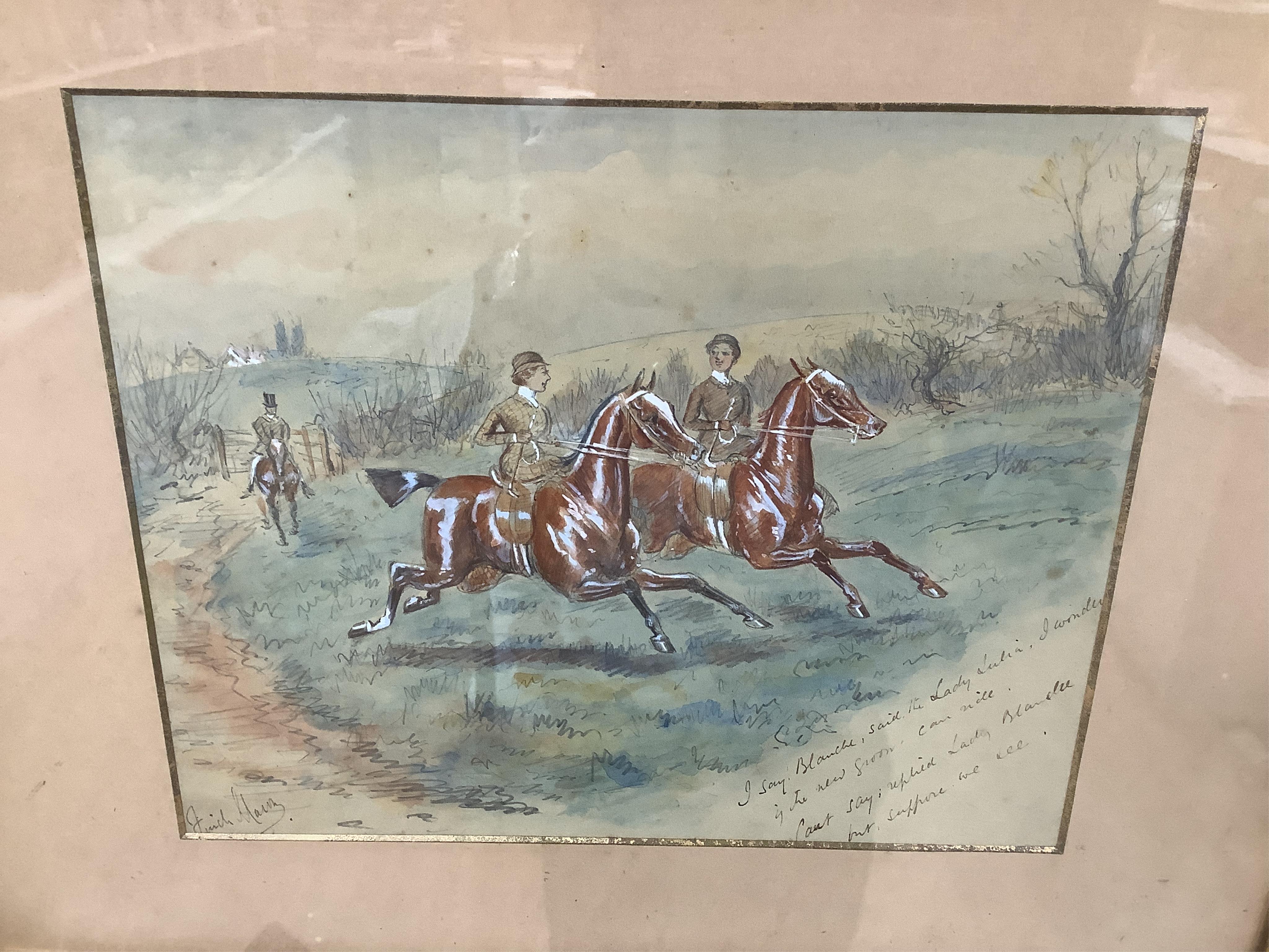 George Finch Mason (1850-1915), three hunting interest watercolours heightened with white, to include: 'Fiend in top boots' and 'Goodbye sweet tart goodbye!', each signed, largest 25 x 36cm